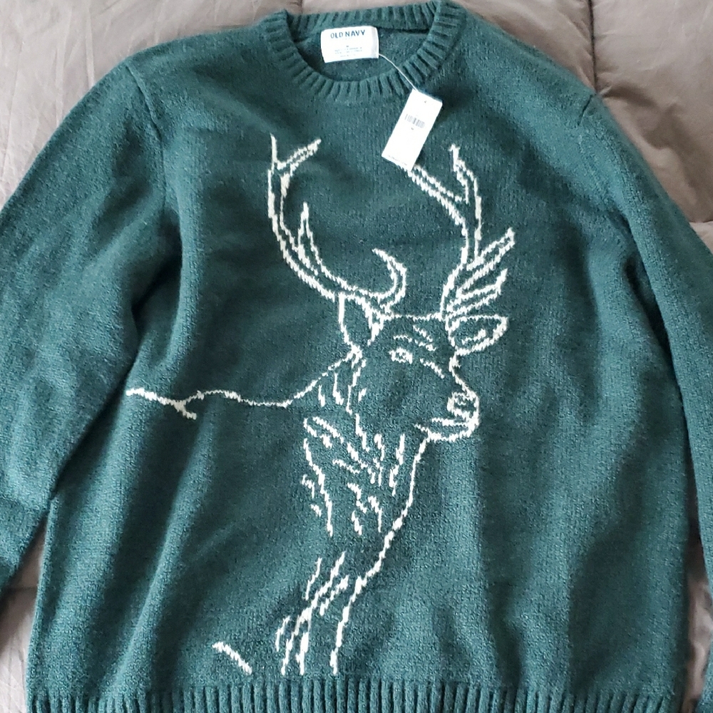 Green Sweater with Stag Design